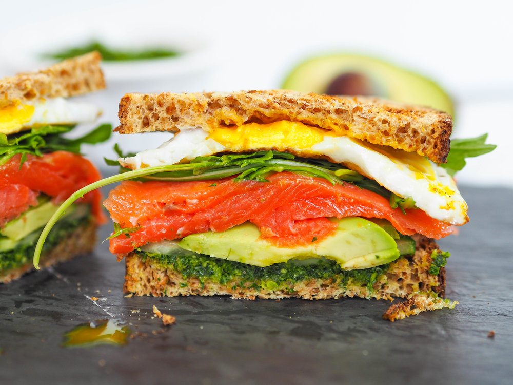 Salmon and Pesto Breakfast Sandwich