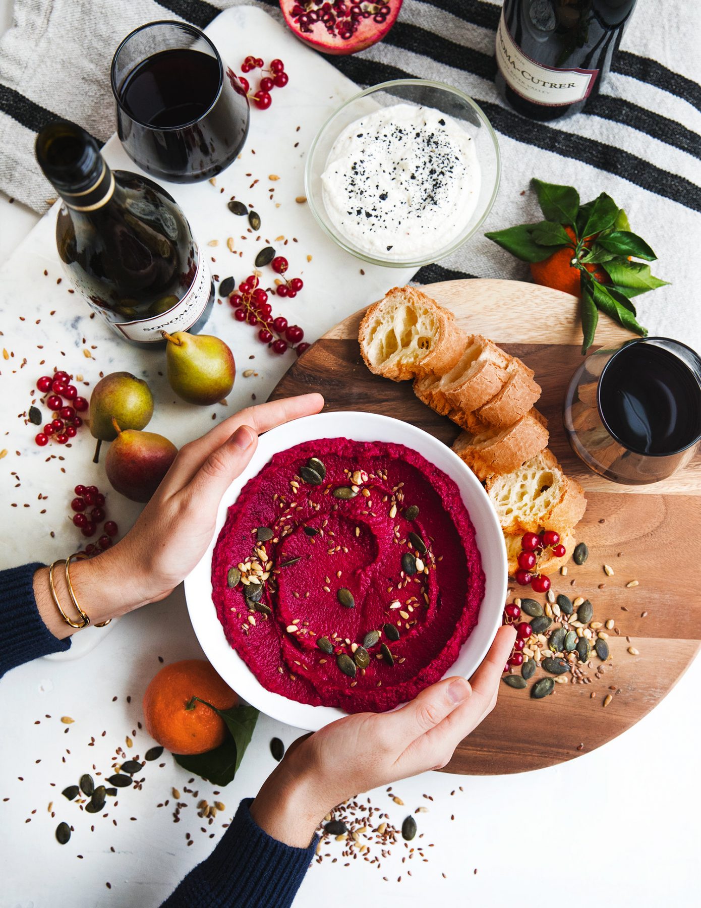 Wine Paired with Roasted Beet Hummus & Honey Ricotta Dip