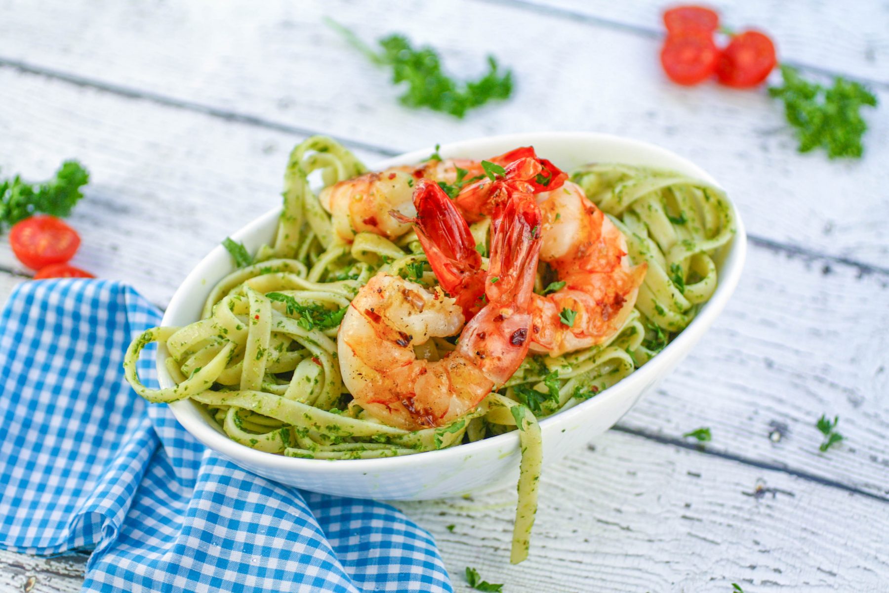 Grilled Shrimp and Chimichurri Pasta