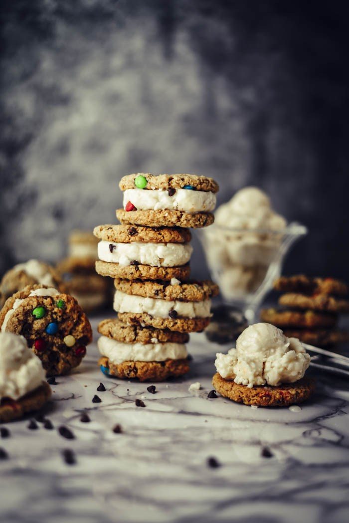 Peanut Butter M&M Ice Cream Cookie Sandwiches