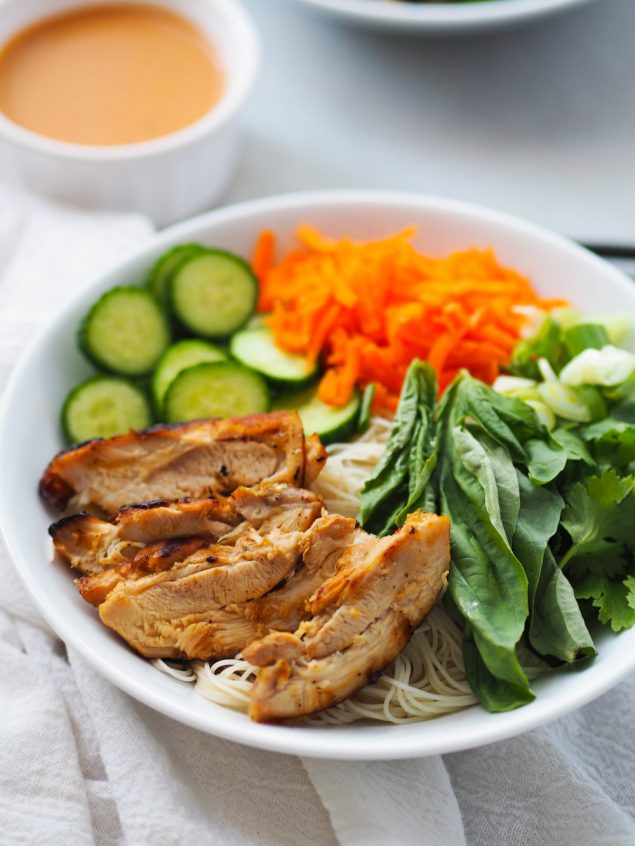 Lemongrass Chicken Noodle Bowl with Peanut Sauce