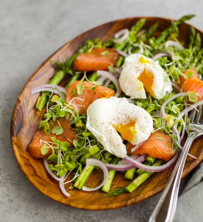 Roasted Asparagus Salad with Smoked Salmon and Poached Eggs