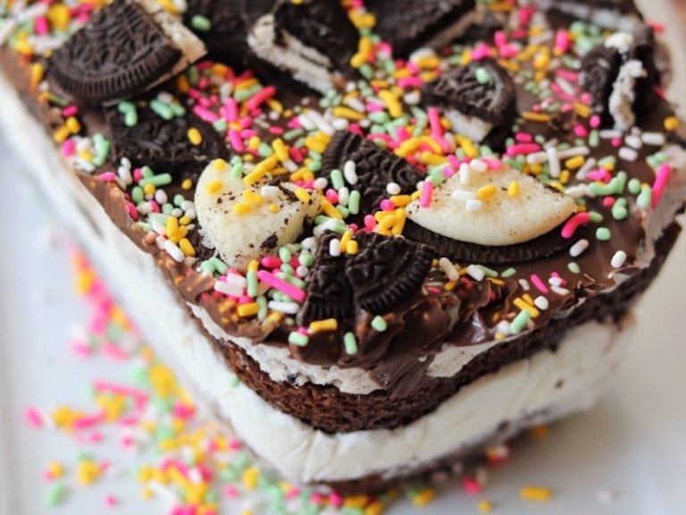 Cookies and Cream Brownie and Ice Cream Cake