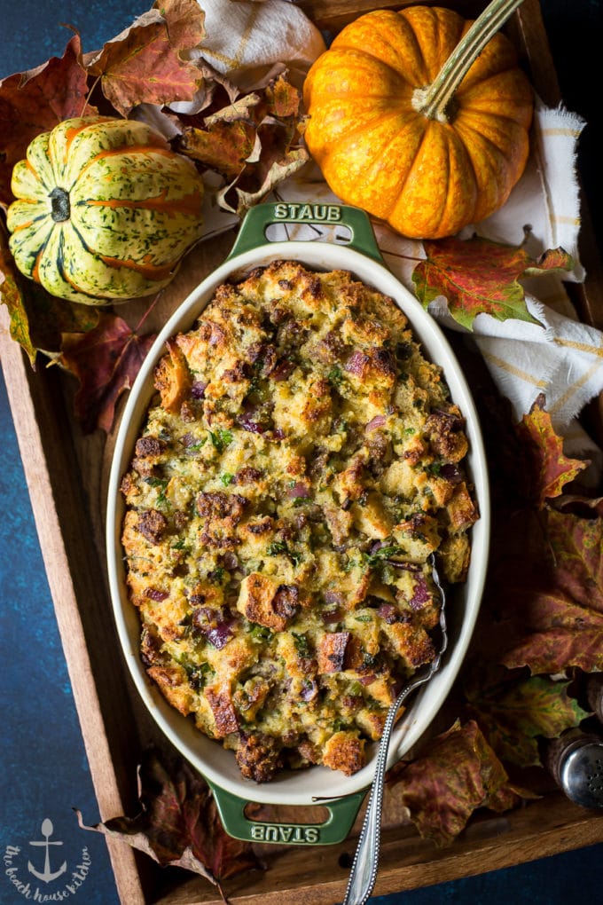 Cornbread and Sourdough Stuffing with Sausage and Fresh Herbs