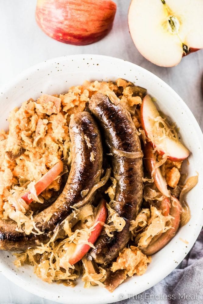 Sauerkraut And Apples With Bratwurst