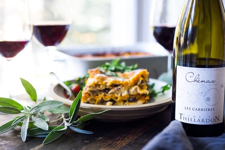 Mushroom and Butternut Lasagna with Beaujolais Wine