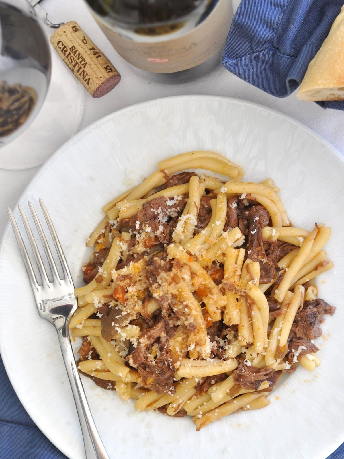 Casarecce Pasta with Braised Beef and Santa Cristina Chianti Superiore