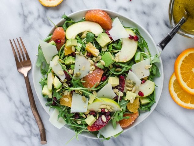 This arugula, avocado, and blood orange salad with orange vinaigrette is a yummy way to get your fruits and veggies in the winter.