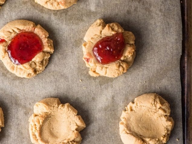 These soft and chewy peanut butter thumbprint cookies are the perfect vessel for a dollop of strawberry jam. They’re a super fun little treat for PB&J lovers and happen to be gluten free as well.