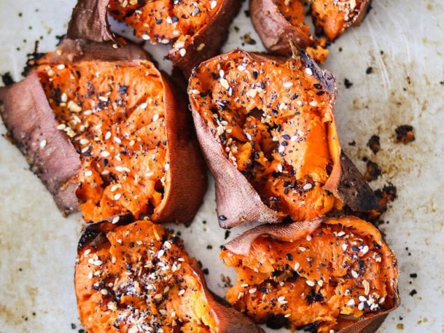 Roasted Sweet Potatoes with Everything Seasoning