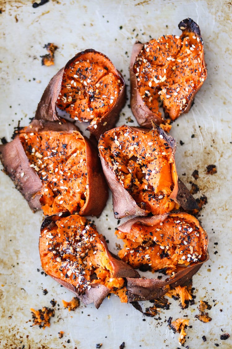 Roasted Sweet Potatoes with Everything Seasoning