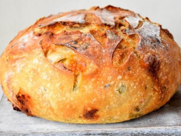 This delicious Jalapeño-Cheddar Sourdough Bread is made with pickled Jalapeños, sharp cheddar cheese and garlic chives.