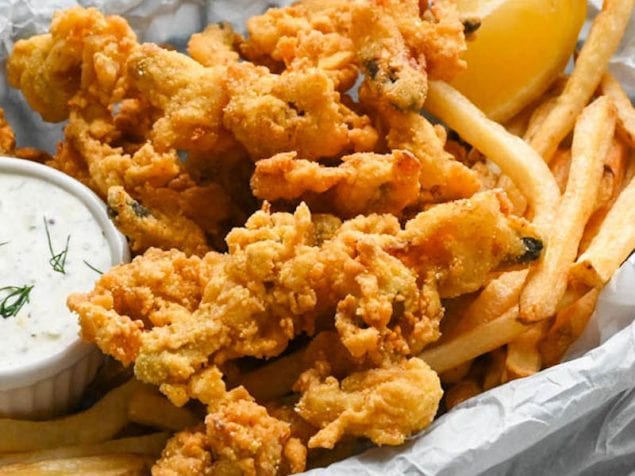 Crispy, golden Deep-Fried Whole Belly Clams are crunchy, chewy and a little bit briny -- all in one bite. Great with homemade tartar sauce and fries.