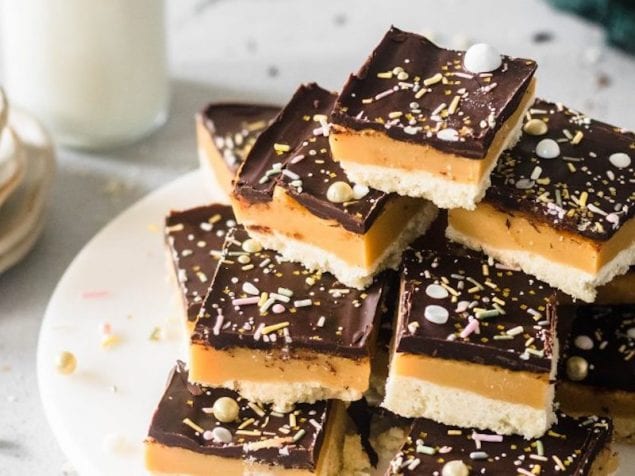 These millionaire shortbread bars have three distinct layers of buttery shortbread, chewy caramel and dark chocolate.