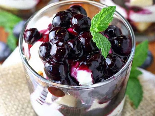 This easy, but elegant, dessert features a homemade blueberry sauce layered with pound cake and a sweet cream cheese filling that mimics the taste of cheesecake. Perfect for any occasion!