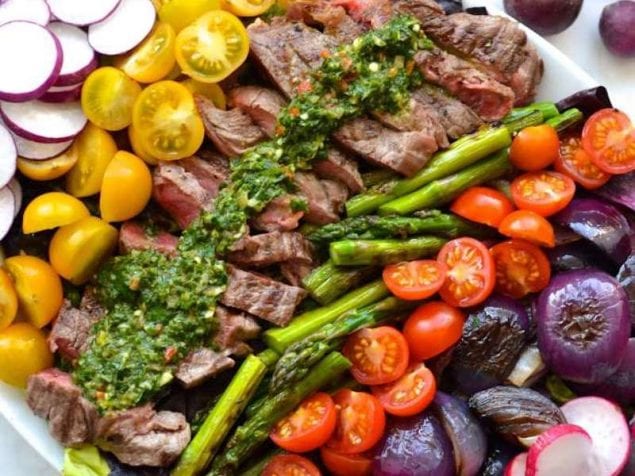 Like spring in a bowl, this salad is loaded with fresh herbs, vegetables and steak.