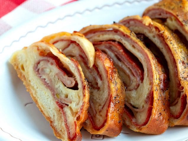 This Italian-American bread is rolled and stuffed with meats, cheese and veggies.