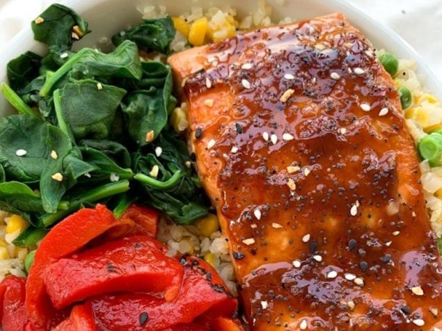 Enjoy this sweet and savory honey garlic salmon recipe that’s perfect for two. Serve over warm, fiber-filled veggies for an easy, healthy dinner that’s ready in under 15 minutes.