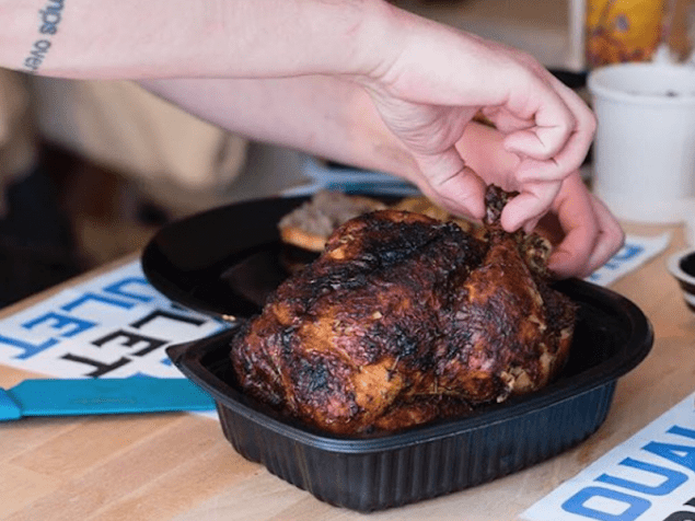 Poulet Sans Tête offers NYC's Lower Manhattan a delicious rotisserie chicken pick-up and delivery service that will keep store-bought birds in the display case.