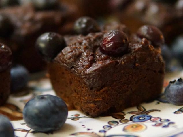 Fudgy, loaded with chocolate and studded with blueberries, these vegan blueberry brownies are rich and delicious.