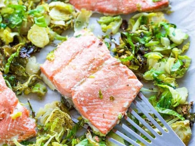 This Sheet Pan Salmon is easily made with little prep and a favorite salad dressing used as the sauce.