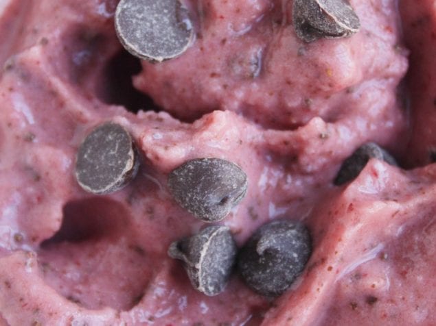 This Easy Strawberry Chocolate Chip Nice Cream is the perfect treat.  It is so creamy and delicious and made with almond milk.