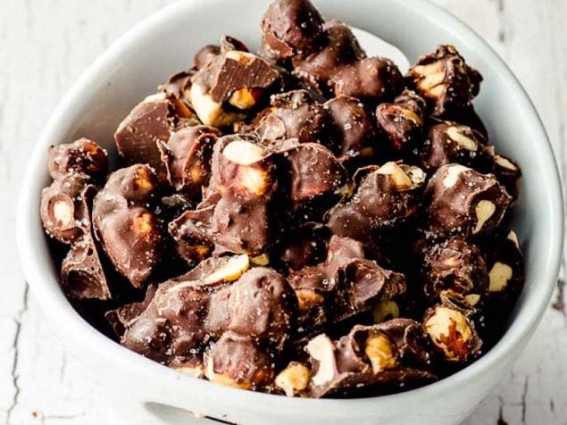 Quick and easy to make, this sweet and salty snack of Sweet and Salty: Chocolate-Covered Hazelnuts s crunchy, buttery, sweet, and finished with a pinch of salt.