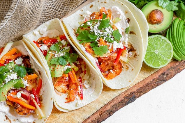 Blackened Shrimp Tacos and Sweet Pepper Slaw - Honest Cooking