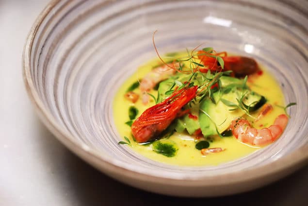 Red Prawn Ceviche, Avocado, and Corn by Chef Antonio Romero