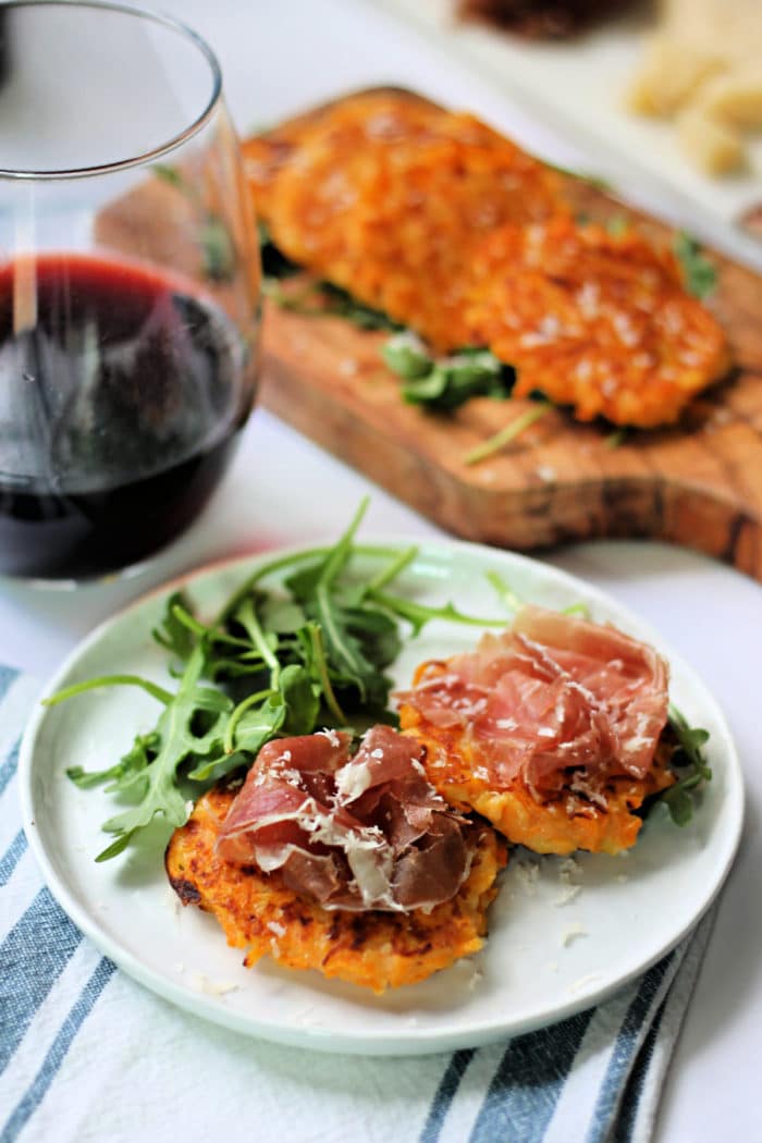 Prosciutto Topped Butternut Squash Fritters - Honest Cooking