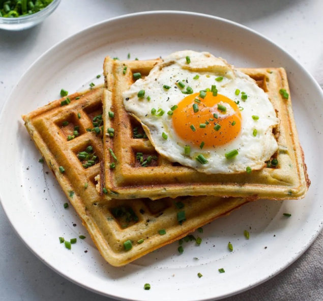 Ham, Egg and Chive Waffles