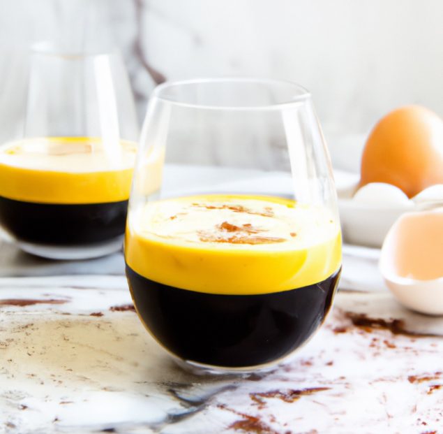 This decadent drink consists of a base layer of rich, dark coffee, topped with a fluffy, frothy layer of sweetened egg yolk foam.