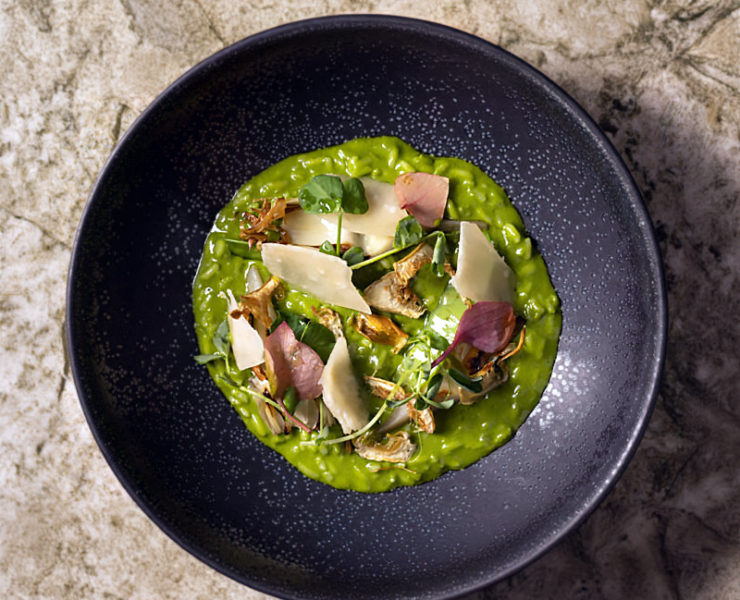 Nettle Risotto with Roasted Artichokes