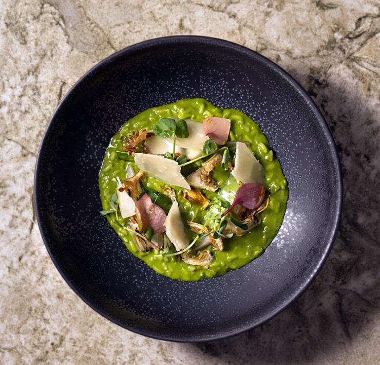 Nettle Risotto with Roasted Artichokes