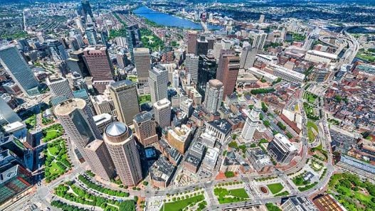 Aerial shot of Boston Photo credit; Kyle Klein