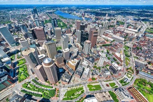 Aerial shot of Boston Photo credit; Kyle Klein
