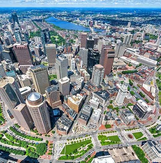 Aerial shot of Boston Photo credit; Kyle Klein