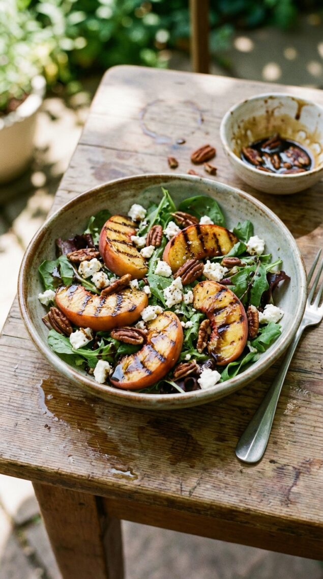 grilled-peach-salad-recipe-feta-pecans-balsamic-glaze