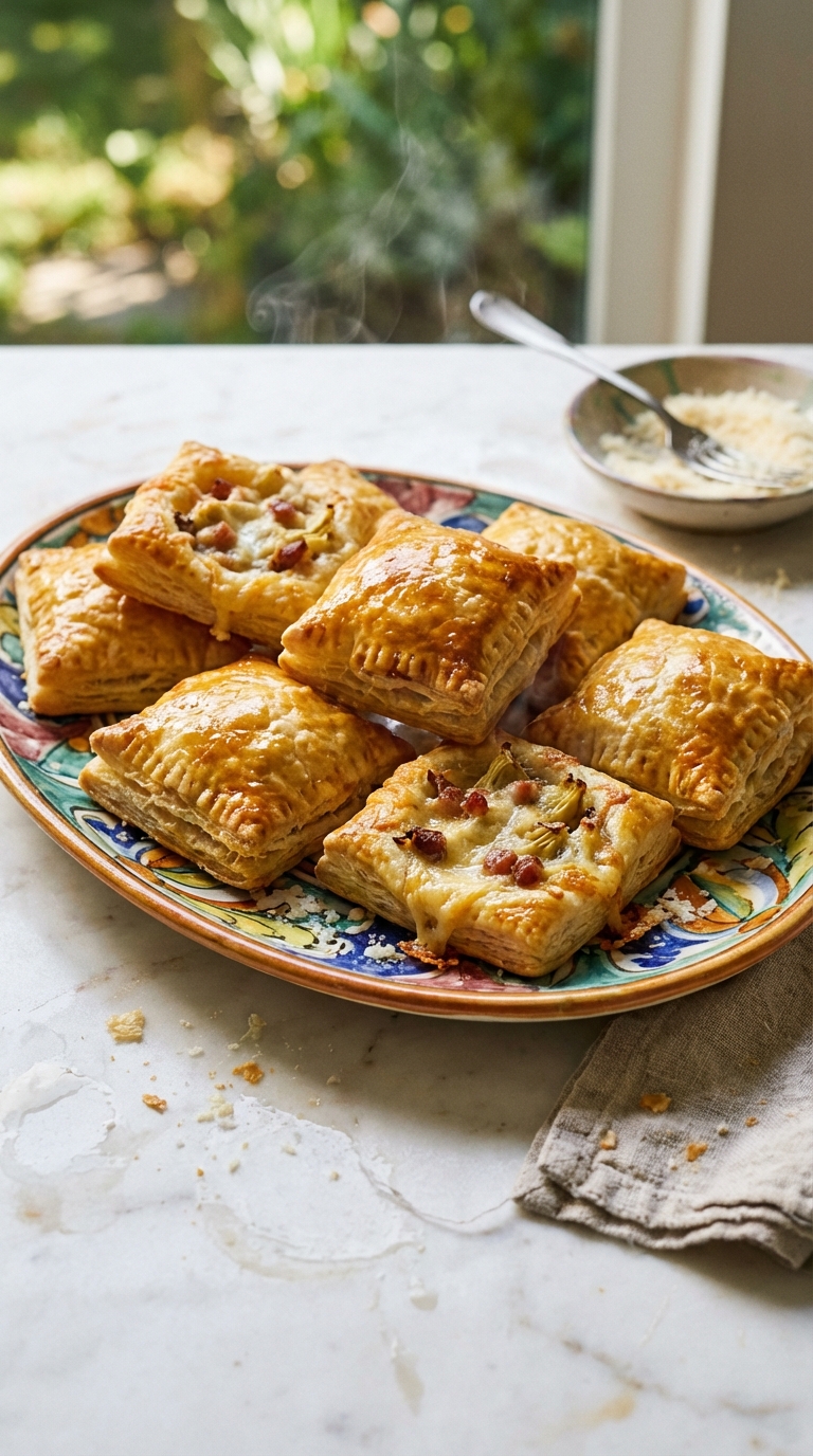 Artichoke Pancetta Cheese Cups Recipe: Puff Pastry Party Appetizer