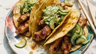 Chicken Teriyaki Tacos with Japanese Cucumber Salad