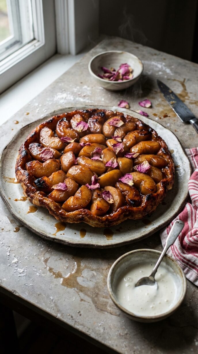 Rose Tarte Tatin with Crème Fraîche