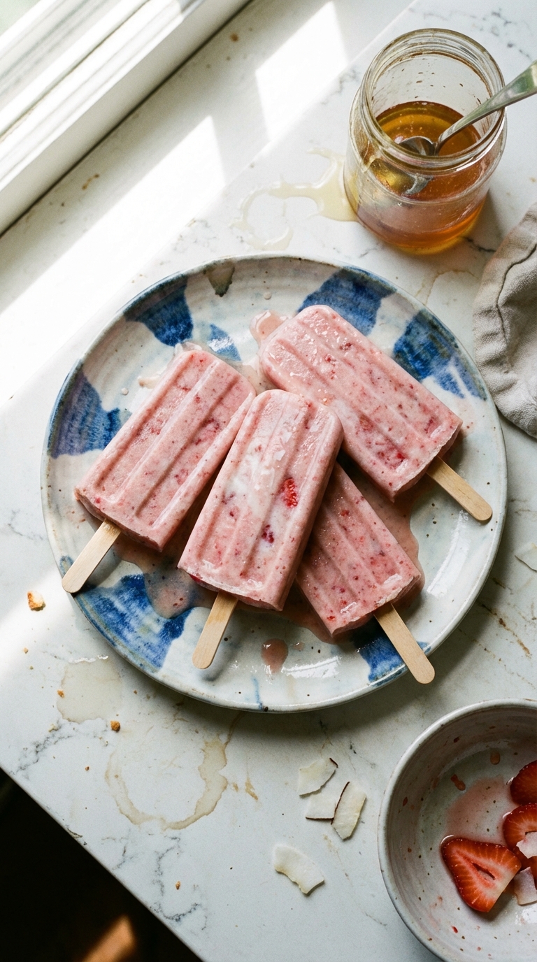 Coconut Strawberry Popsicles