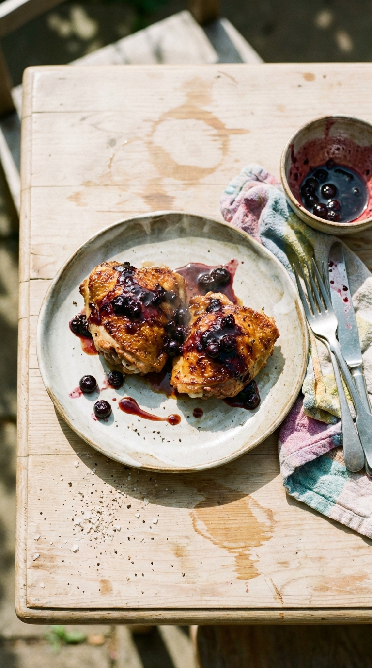 Crispy Chicken Thighs Recipe: Buttermilk Baked, Blueberry Sauce
