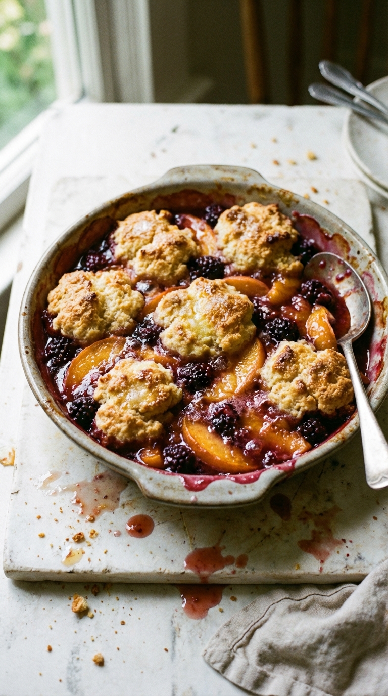 Peach and Blackberry Buttermilk Biscuit Cobbler