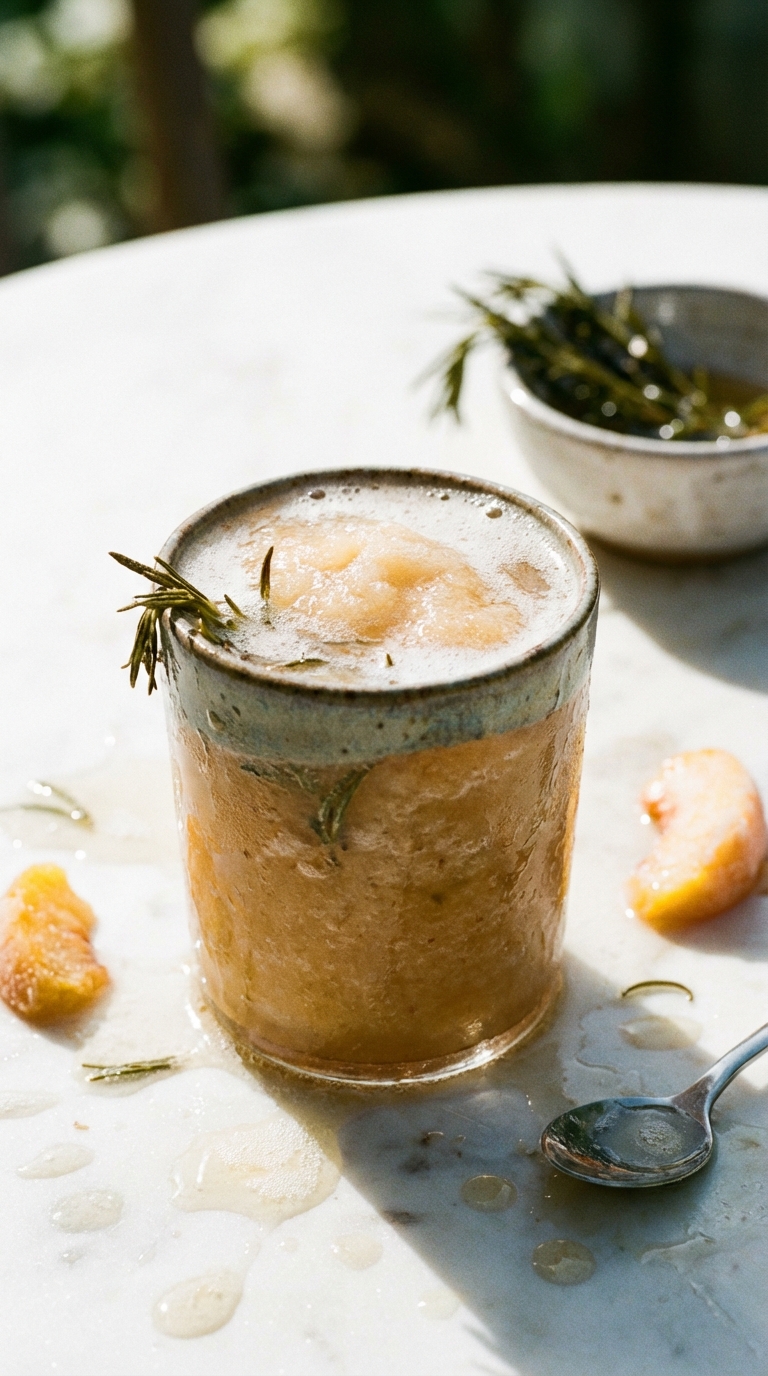 Rosemary Infused Frozen Peach Bellini
