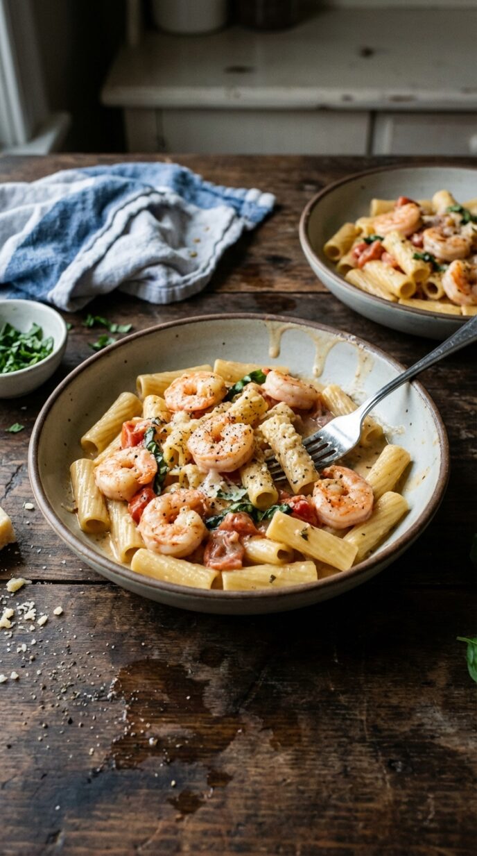 Shrimp Rigatoni in White Wine Tomato Sauce