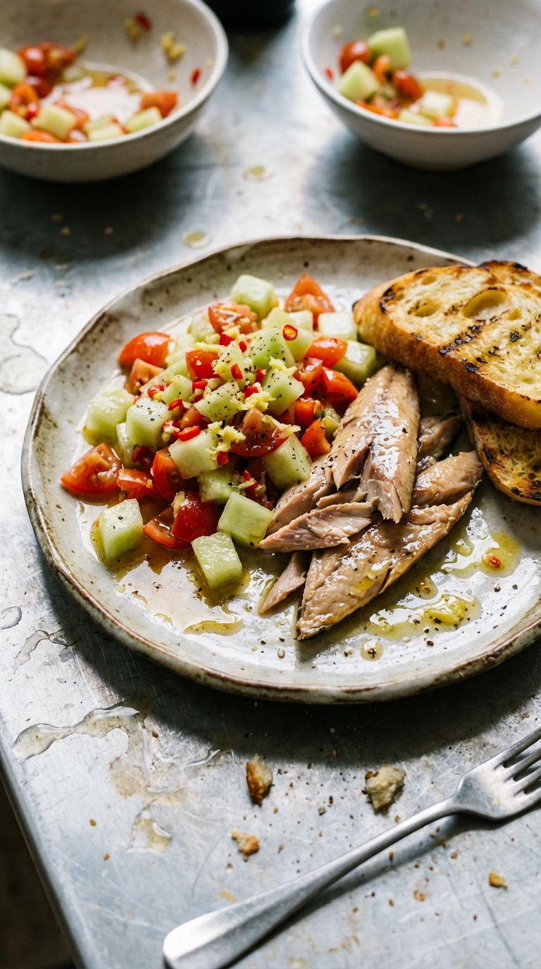 Smoked Mackerel Salad With Honeydew Chili Salsa