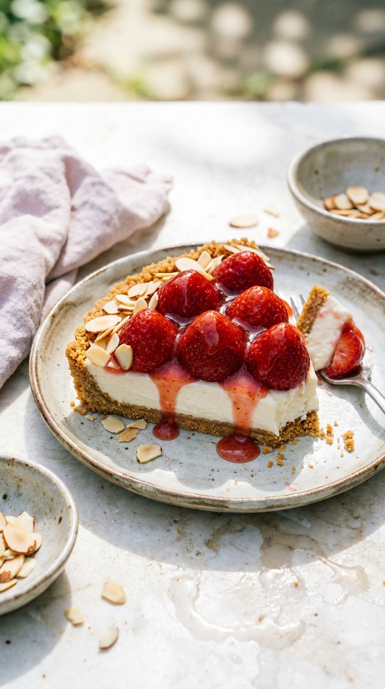 Strawberry Almond Cream Tart Recipe: Graham Cracker Crust, No Bake Filling