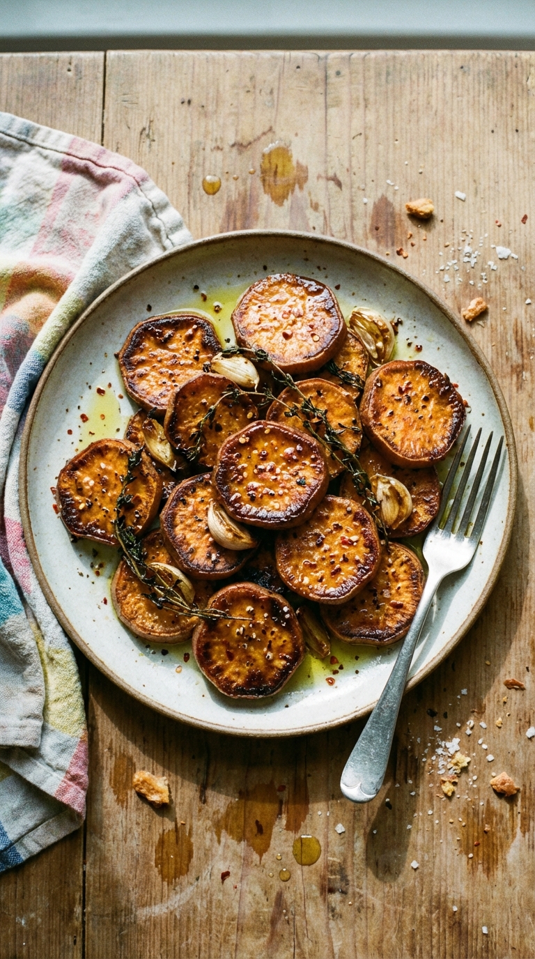 Roasted Sweet Potatoes Recipe: Thyme, Garlic, and Red Pepper