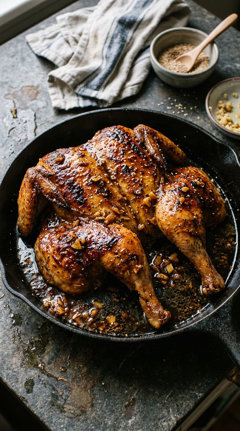 Spatchcocked Orange Chicken with Garlic and Ginger